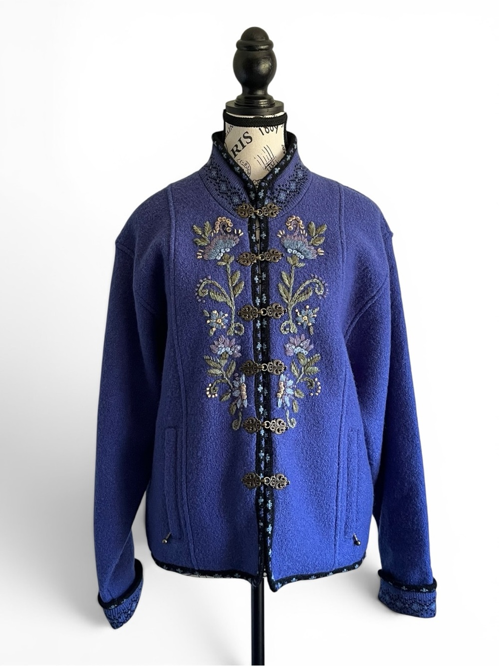 Vintage Icelandic Design Purple Wool Floral Embroidered Jacket Nordic Folk